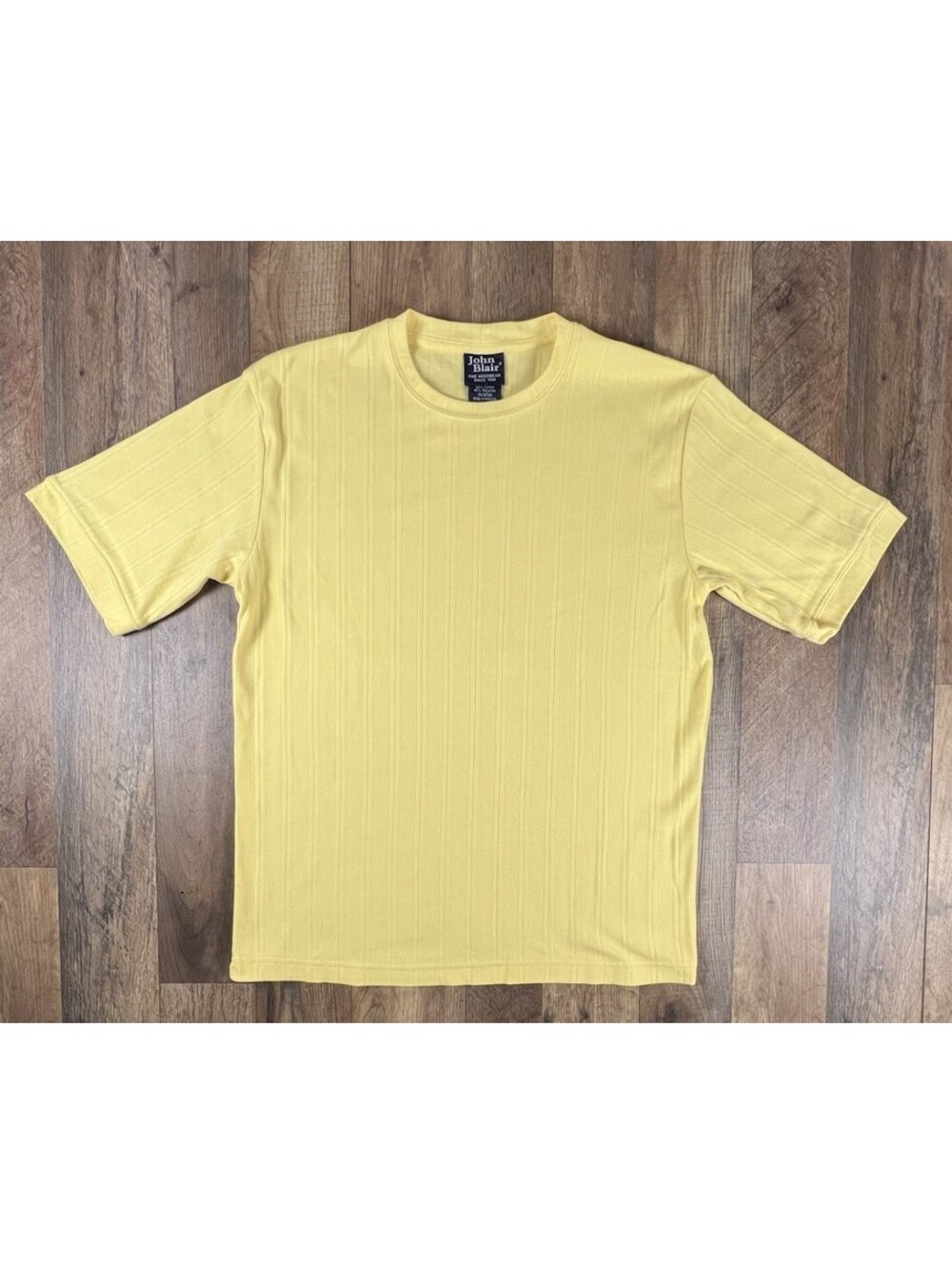 Vintage John Blair Yellow Textured Collarless Shirt Small Ribbed Short Sleeve